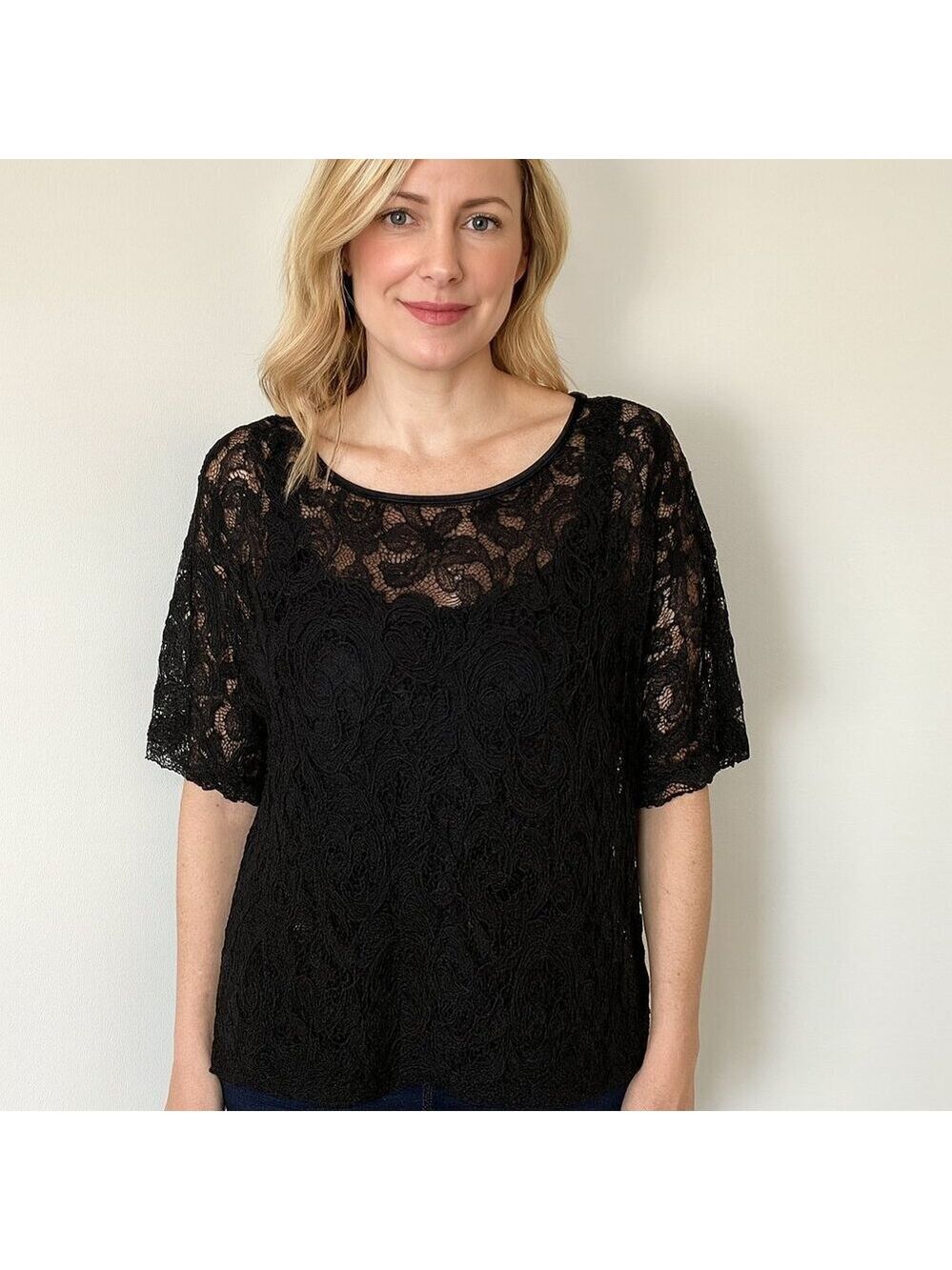 NWT Alberto Makali Black Lace Oversized Top w/ Camisole | Size Medium